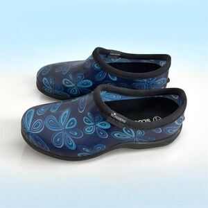 Sloggers Garden Clogs Women's Sz 8 Blue Floral Slip On Waterproof Comfort Shoes